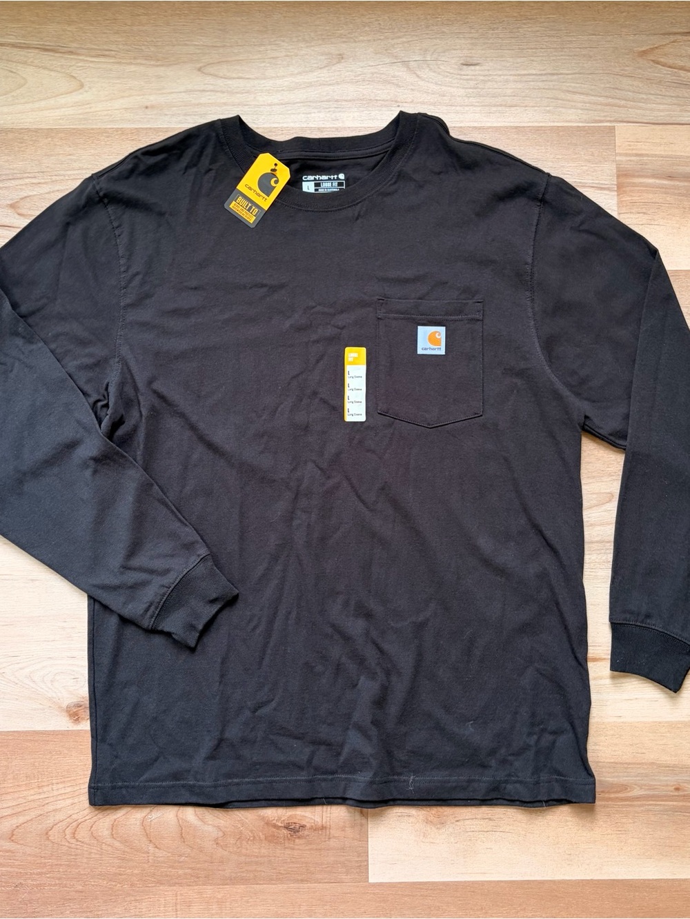 NWT Carhartt Men’s Dearborn Loose Fit Black Long-Sleeve Pocket Tee Size L
